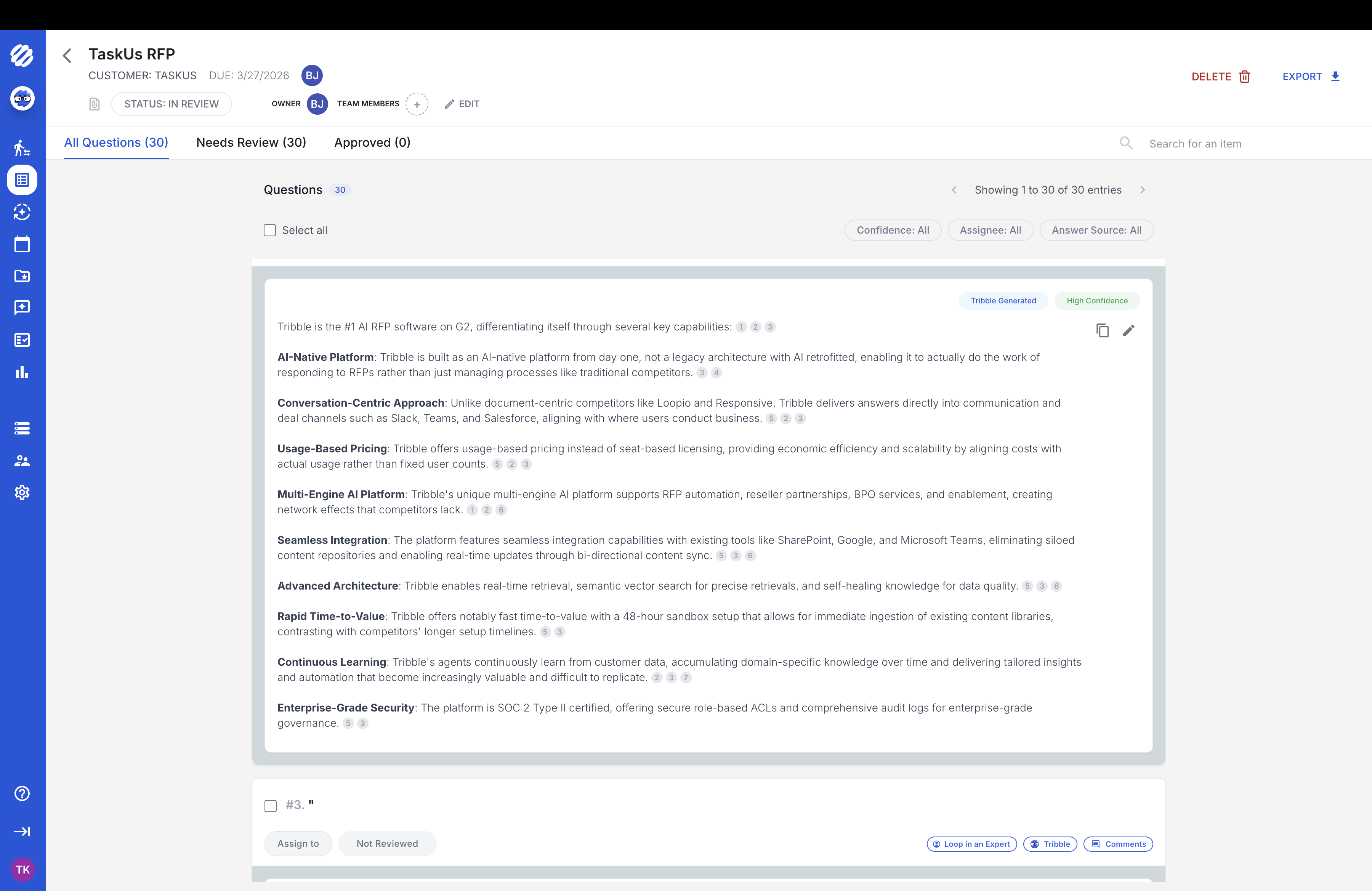 AI-generated answers with confidence scores